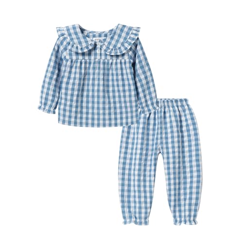 Mud Kingdom Kleinkind Mädchen Pyjama Sets Peter Pan Kragen Niedlich Plaid Blau 3 Jahre von Mud Kingdom