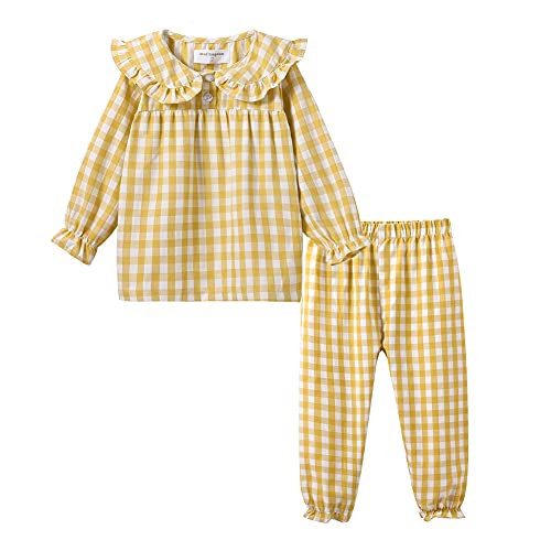 Mud Kingdom Kleinkind Mädchen Pyjama Sets Peter Pan Kragen Süß Plaid Gelb 2 Jahre von Mud Kingdom