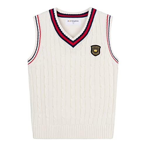 Mud Kingdom Jungen Beigee Westen V-Ausschnitt Rippstrick Pullunder Weste Für Kleiner Junge Preppy-Stil Zurück Zur Schuluniform 5 Jahre von Mud Kingdom