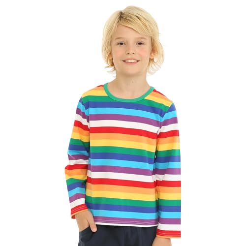 Mud Kingdom Kleinkinder Jungen T-Shirt Langarm Regenbogen-Streifen T-Shirts Für Junge Rundhalsausschnitt Oberteile Baumwolle Grün 4 Jahre von Mud Kingdom
