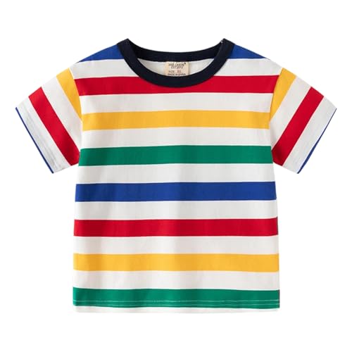 Mud Kingdom Kleinkinder Jungen Weiße T-Shirts Rollkragen Regenbogen Streifen T-Shirt für Jungen Kurzer Ärmel Weiß 3 Jahre von Mud Kingdom