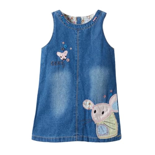 Mud Kingdom Kleinkindmädchen Denim-Kleider Rundhals Ärmellos Trägerkleid Für Mädchen A-Linie Applikation-Maus-Motive Blau 4 Jahre von Mud Kingdom
