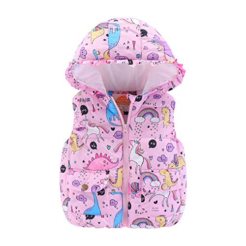 Mud Kingdom Kleinkindmädchen Steppweste Mit Kapuze Gilets Für Mädchen Ärmellose Reißverschluss-Oberbekleidung Niedliches Einhorn-Muster Rosa 2 Jahre von Mud Kingdom