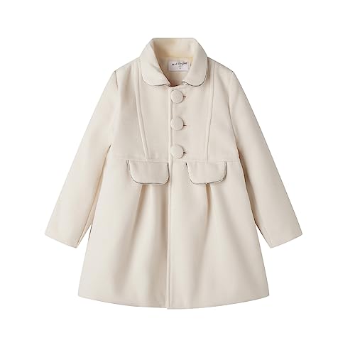 Mud Kingdom Langarm Kleine Mädchen Winter Jacken Mittellang Einfarbig Mantel Revers Peacoat Loose Trenchcoat Creamy White 7-8 Jahre von Mud Kingdom