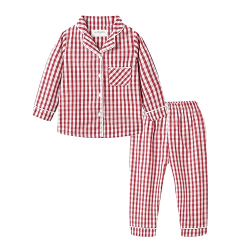 Mud Kingdom Mädchen Kragen Pyjama Set Langarm Niedlich Plaid Rot 9-10 Jahre von Mud Kingdom
