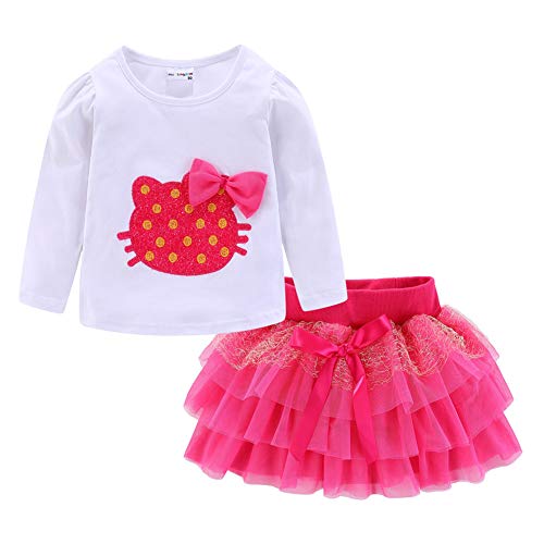 Mud Kingdom Niedliche Sommer-Outfits für kleine Mädchen, Langärmelige Katze, leuchtend rosa, 3 Jahre von Mud Kingdom