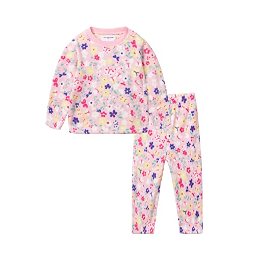 Mud Kingdom Mädchen Schlafanzug Pyjama Kinder Baumwolle Zweiteiliger Schlafanzüge Set Herbst Winter Weihnachten Nachtwäsche Polar Fleece Rosa Blüten 2 Jahre von Mud Kingdom