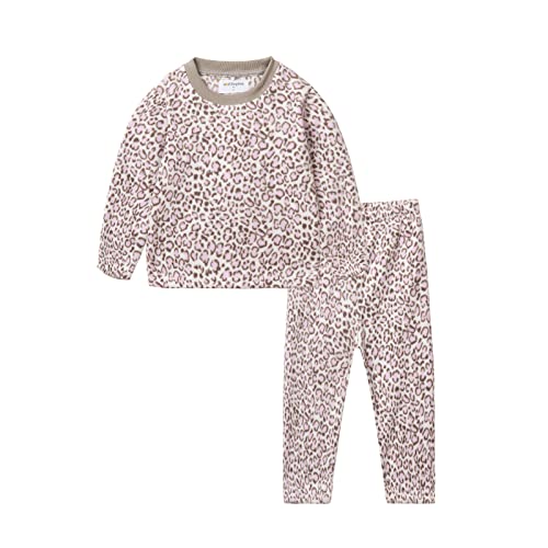 Mud Kingdom Mädchen Schlafanzug Pyjama Kinder Baumwolle Zweiteiliger Schlafanzüge Set Herbst Winter Weihnachten Nachtwäsche Polar Fleece Rosa Leopardenmuster 4 Jahre von Mud Kingdom