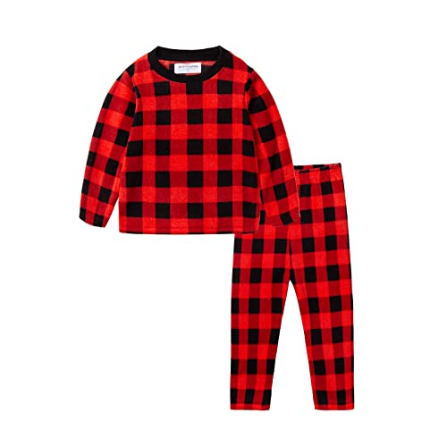 Mud Kingdom Mädchen Schlafanzug Pyjama Kinder Baumwolle Zweiteiliger Schlafanzüge Set Herbst Winter Weihnachten Nachtwäsche Polar Fleece Roter Büffel Plaid 4 Jahre von Mud Kingdom