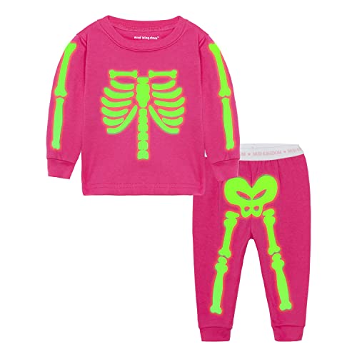 Mud Kingdom Mädchen Schlafanzug-Sets Leuchten Im Dunkeln Outfits Für Baby-Mädchen Halloween-Hausbekleidung Oberteile Und Hosen Skelett-Muster Rosa 18-24 Monate von Mud Kingdom
