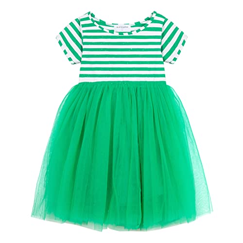 Mud Kingdom Mädchen Tutu Kleid Langarm Einfarbig Funkelnd Party Grüner weißer Streifen 7-8 Jahre von Mud Kingdom