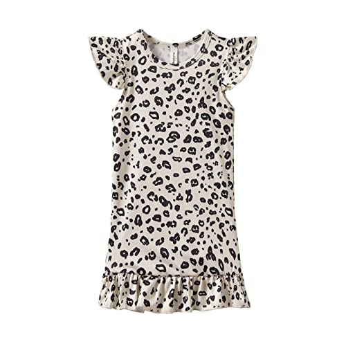 Mud Kingdom Nachthemd für Kleinkind Mädchen Nacht Schlaf Kleid Ruffle Sleeve Cute Casual Sommer Beige Leopard Druck 4 Jahre von Mud Kingdom