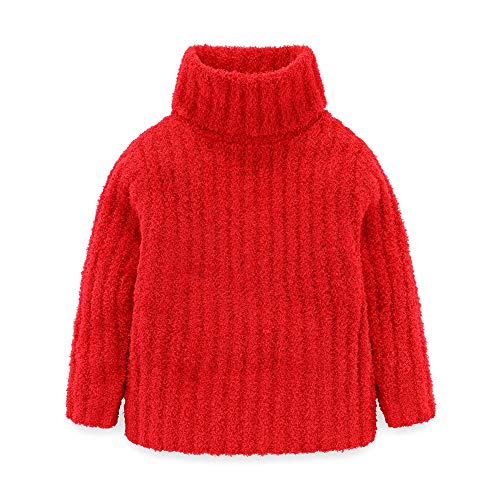 Mud Kingdom Neutraler Kinder-Pullover aus Chenille für Jungen und Mädchen, Winter, pelzig, Rollkragen-Top, warm, Rot/Ausflug, einfarbig (Getaway Solids), 7-8 von Mud Kingdom