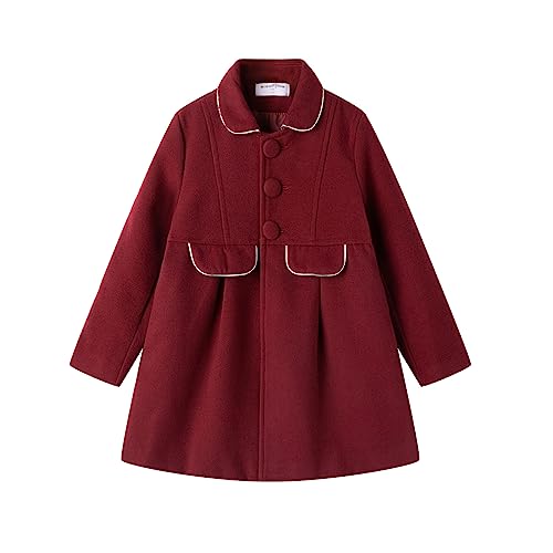 Mud Kingdom Revers Mädchen Mantel Einfarbig Langarm Trenchcoat Winter Herbst Loose Peacoat Burgund für 3 Jahre von Mud Kingdom