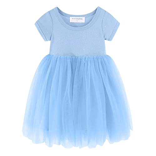 Mud Kingdom Sparkly Große Mädchen Tutu Kleid Prinzessin Einfarbig Kurzarm Kurzarm Himmelblau 6-7 Jahre von Mud Kingdom