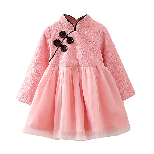 Mud Kingdom Spitzenkleid für Kleinkindmädchen Traditioneller Stil Chinesisches Neujahr Rosa 2 Jahre von Mud Kingdom