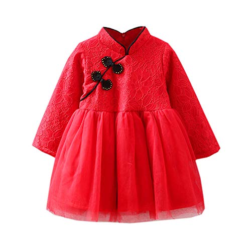 Mud Kingdom Spitzenkleid für Kleinkindmädchen Traditioneller Stil Chinesisches Neujahr Rot 2 Jahre von Mud Kingdom