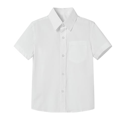 Mud Kingdom Weißes Schulhemd Jungen Hemd mit Knopfleiste für kleine Jungen Kurzarm Uniform Einfarbig Bügelfrei 7–8 Jahre von Mud Kingdom