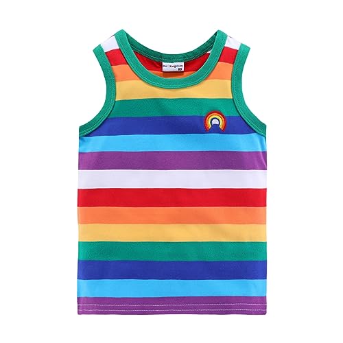 Mud Kingdom Jungen Grün T-Shirt Regenbogen Streifen Rundhalsausschnitt Tanktop Für Kleiner Junge Ärmellos T-Shirts Regenbogen Aufnäher 6 Jahre von Mud Kingdom