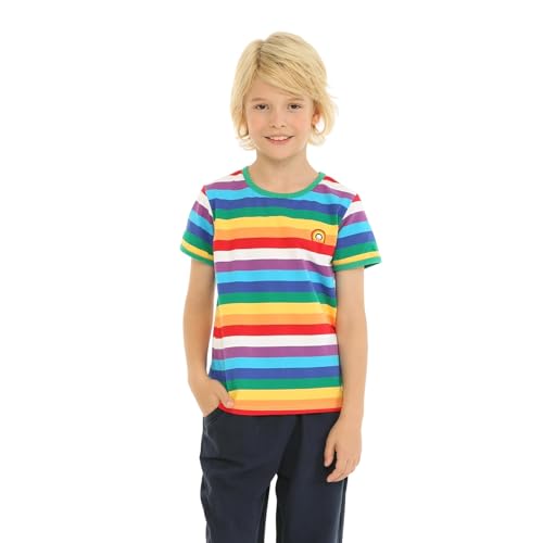 Mud Kingdom 5 Jahre Jungen T-Shirts Für Junge Regenbogen Streifen Rundhalsausschnitt Kurzarm T-Shirt Oberteile Regenbogen Aufnäher Grün von Mud Kingdom