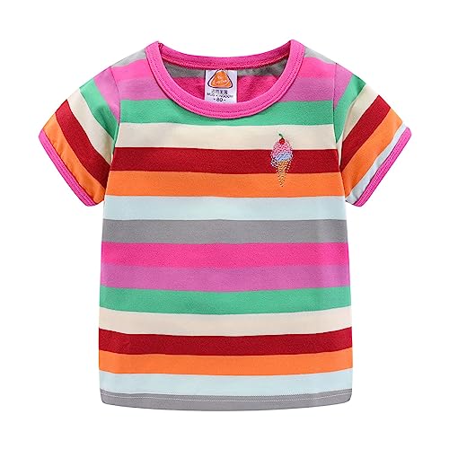 Mud Kingdom kleine Mädchen T-Shirts Regenbogen-Streifen Kurzarm Rose Rot 4-5 Jahre von Mud Kingdom