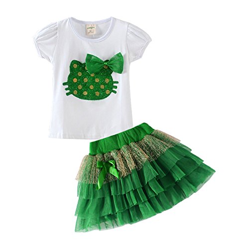 Mud Königreich Girl 's Cartoon T-Shirt und Tutu Rock Outfit Mädchen Spitze Anzug - grün - von Mud Kingdom