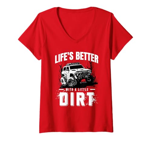 Damen Das Leben ist Besser mit einem kleinen Schmutz, Schlammliebhaber, Herren, Damen T-Shirt mit V-Ausschnitt von Mud Lovers Lifted Truck Adventures Terrain Tees