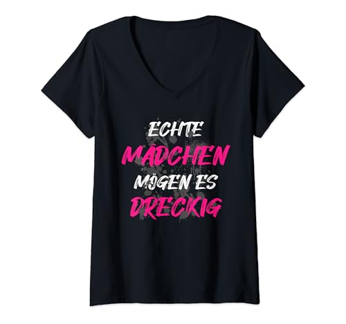 Damen Echte Mädchen Muddy Race Schlammlauf Mud Run T-Shirt mit V-Ausschnitt von Mud Run Marathon Outfits Schlammlauf Designs