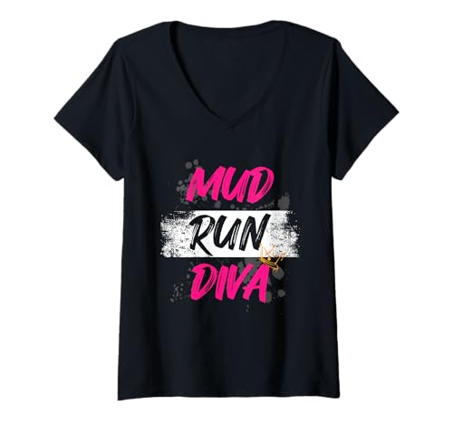 Damen Mud Run Diva Muddy Race Schlammlauf Mud Run T-Shirt mit V-Ausschnitt von Mud Run Marathon Outfits Schlammlauf Designs