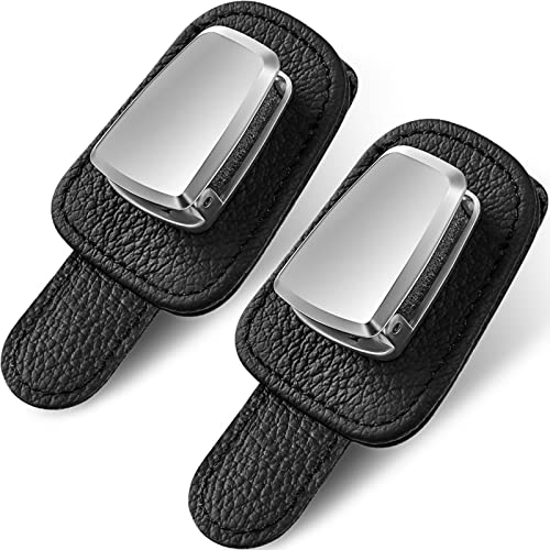 Mudder 2 Packungen Auto Gläser Halter Universelles Auto Visier Sonnenbrillen Halter Clip Leder Brillen Aufhänger und Ticket Karten Clip Brillen Halterung für Auto (Schwarz) von Mudder