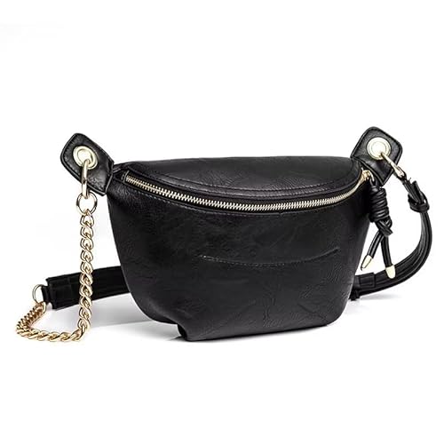Mudono Schultertasche für Damen, Vintage-Stil, PU-Leder, Umhängetasche, geräumige Schultertasche, Designer-Bauchtasche mit Kettenriemen, Schwarz , S von Mudono