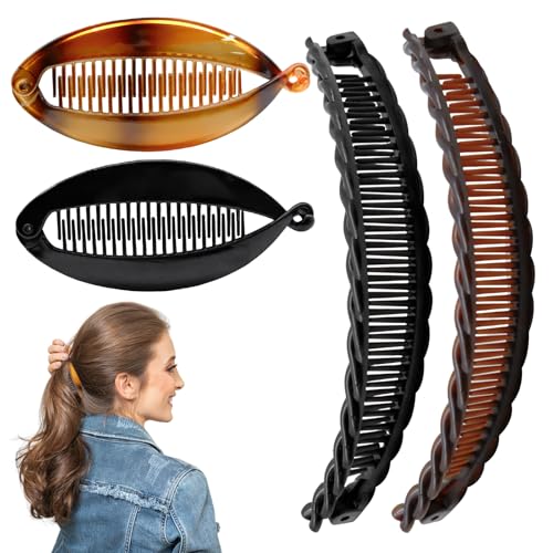 4 Stück Bananenspange Haare, Banana Clip für Dickes Haar, Starke Haarspangen Damen, Fischgrätenclip für Lockiges oder Langes Haar von Mudoulu