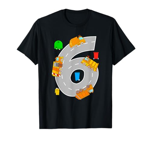 Jungen 6 Jahre Müllauto Mitbringsel Müllabfuhr Party T-Shirt von Müllmann Geburtstagsshirts zum 6. Geburtstag
