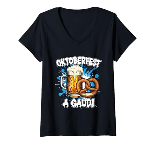 Damen Oktoberfest Gaudi Maßbier Brezel Bayern Volksfest Wiesn T-Shirt mit V-Ausschnitt Damen Oktoberfest Gaudi Maßbier Brezel Bayern Volksfest Wiesn T-Shirt mit V-Ausschnitt von München Wiesn Bierzelt Party Outfit Lustig Kultig