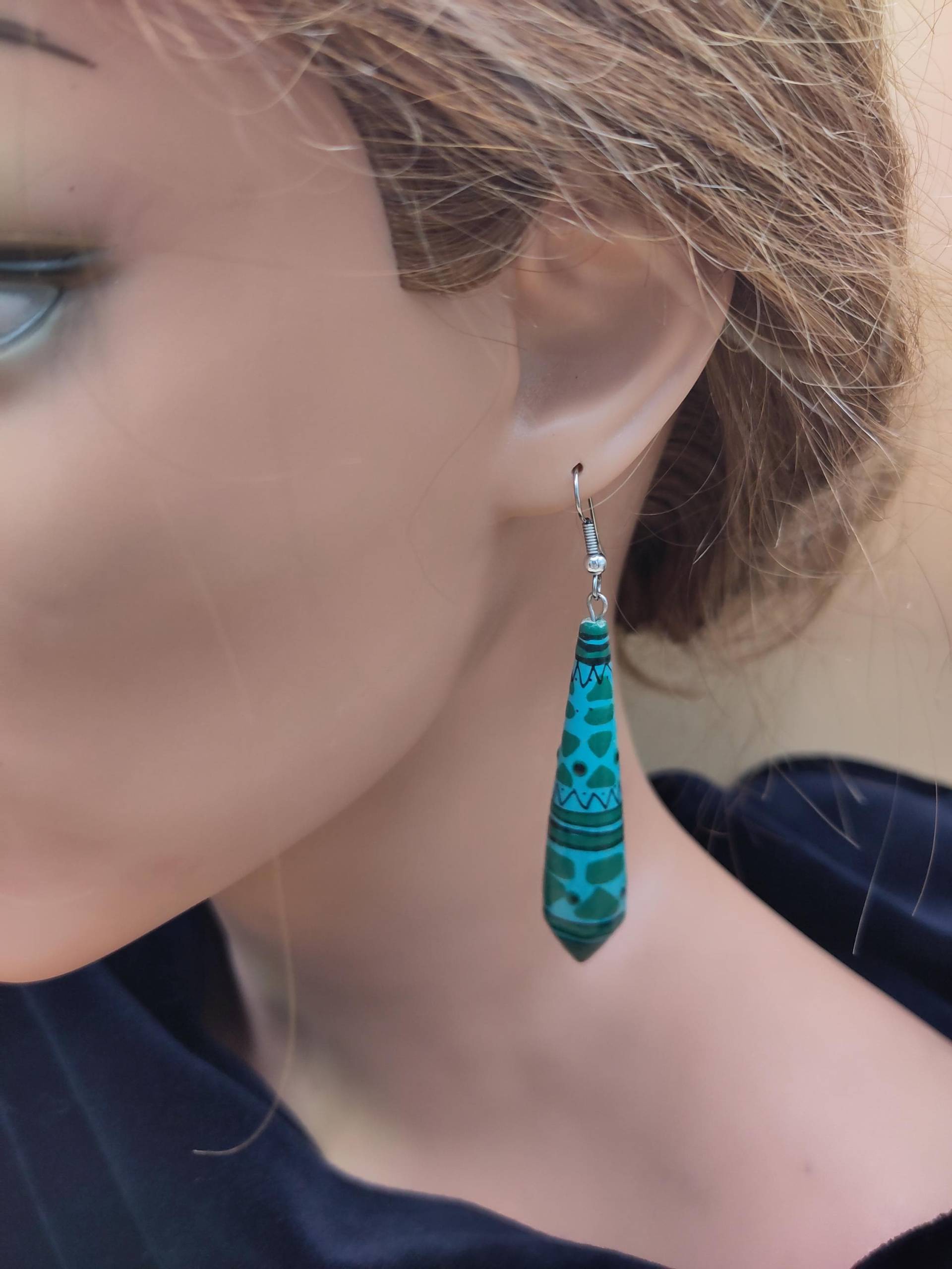 Holzohrringe 80Er Jahre Modeschmuck Tropfenform von Muenchis