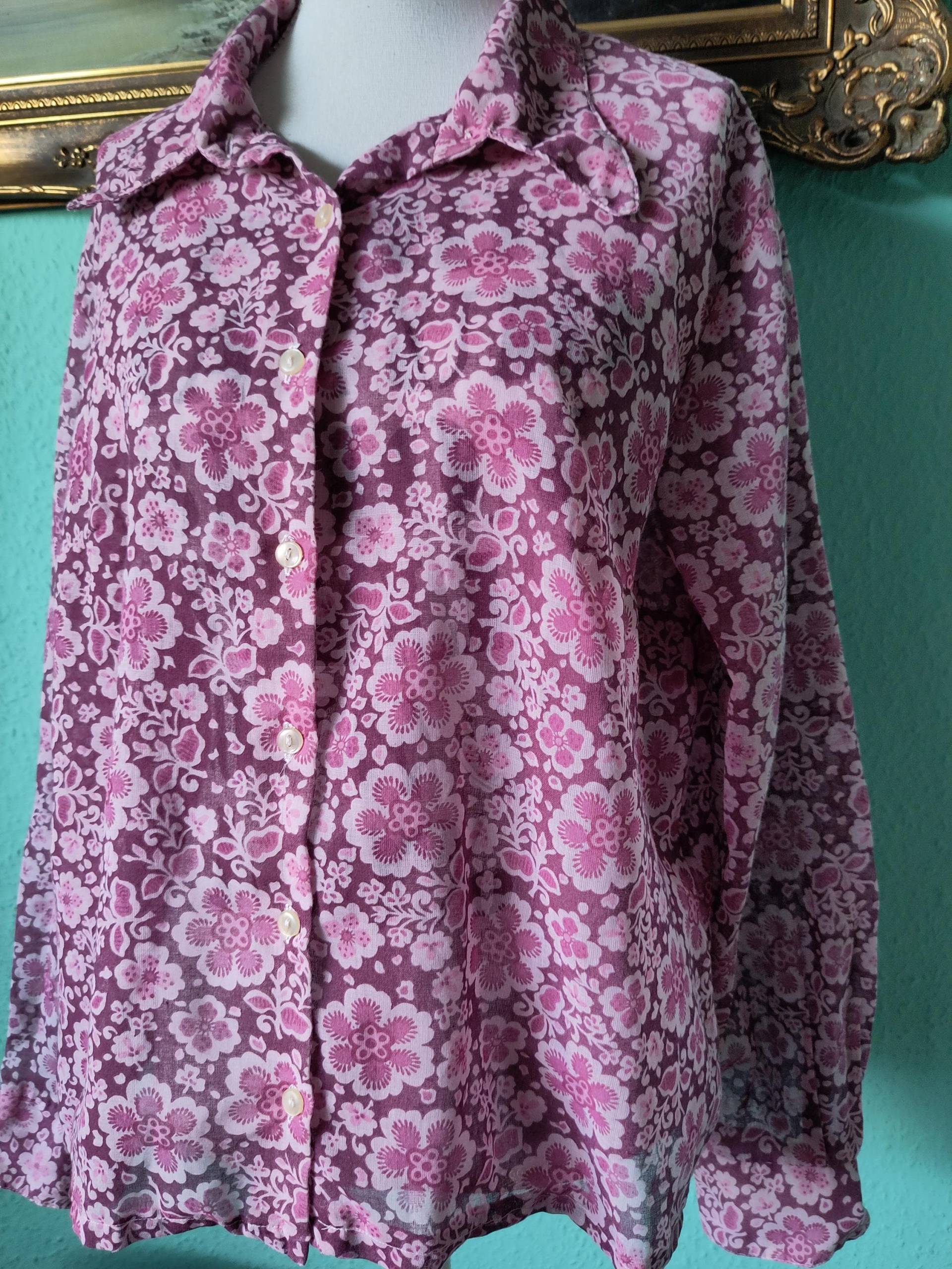 Pinke Sommerbluse Blumig Nachhaltige Mode in Größe 38 Original Aus Den 70Er Jahren von Muenchis