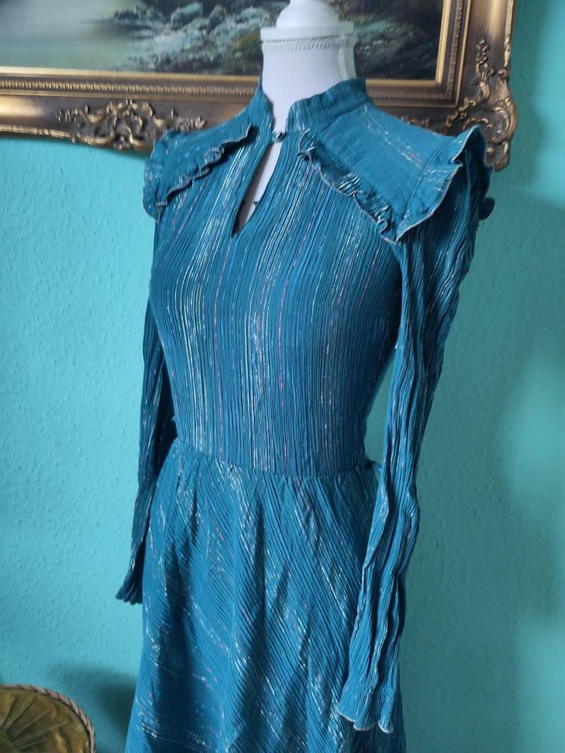 Vintage Kleid Gr. 34 Petrol Glitzer Original 70Er Hippie von Muenchis