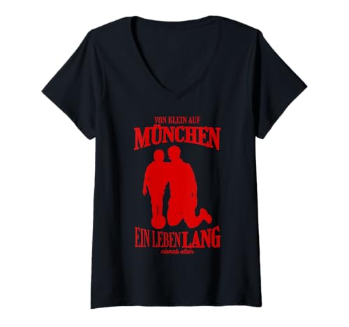 Damen München Fan Fußball T-Shirt mit V-Ausschnitt Damen München Fan Fußball T-Shirt mit V-Ausschnitt von Münchner Fans Spruch