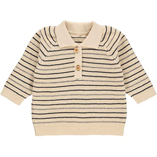 Müsli by Green Cotton Baby - Jungen Knit Stripe Collar Baby Pullover Sweater, Night Blue, 92 EU von Müsli by Green Cotton