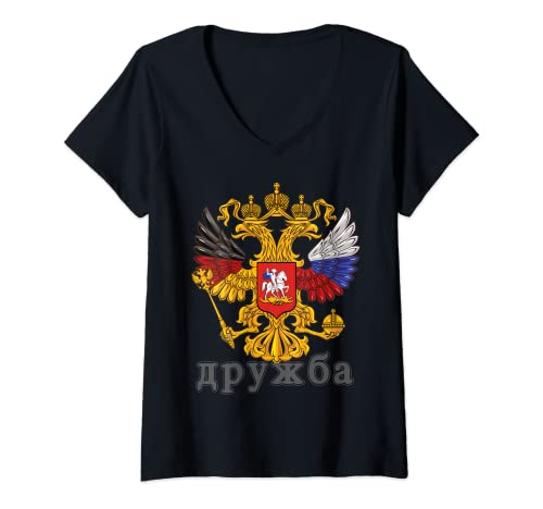Damen Deutschland Russland Freundschaft Putin Russian German T-Shirt mit V-Ausschnitt Damen Deutschland Russland Freundschaft Putin Russian German T-Shirt mit V-Ausschnitt von Mütterchen Russland