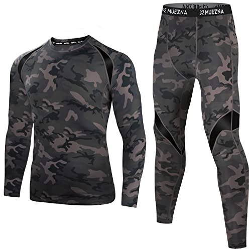 Herren Lange Unterhose Thermounterwäsche Set, Ober- und Unterwäsche, Unterwäsche, Unterwäsche, weiches Fleece gefüttert, camouflage, S von Muezna