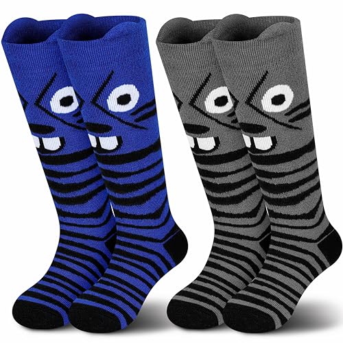 Muezna 2 Paar Kinder Merinowolle Skisocken, Jungen Mädchen Winter Thermosocken Kindersocken Sportsocken Knie-High Warme Dicke Skifahren Skaten Socken (OTC) von Muezna