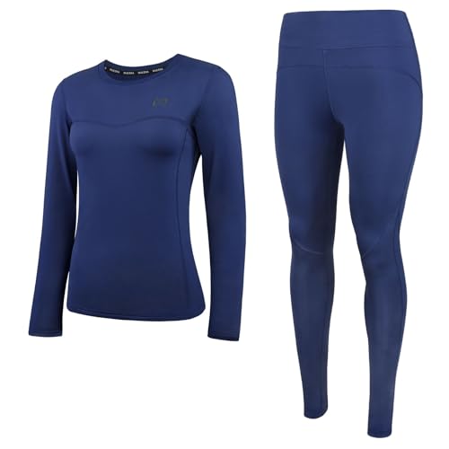 Muezna Thermo-Unterwäsche-Set für Damen, lange Unterhose, Ski-Unterhose mit weichem Fleecefutter, Thermo-Ober- und Unterhose für kaltes Wetter, Cadet Blue, 48 von Muezna