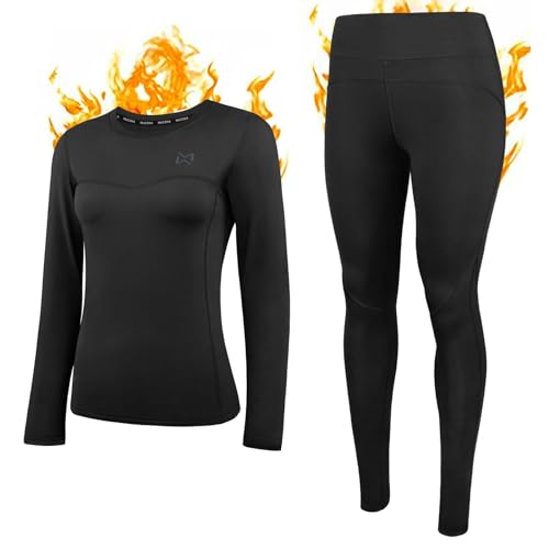 Muezna Thermounterwäsche Damen Set Lange Johns Ski Base Layer, mit weichem Fleece gefüttert, Warme Top bis Bottom Funktionswäsche für zu Hause, kaltes Wetter, Joggen von Muezna