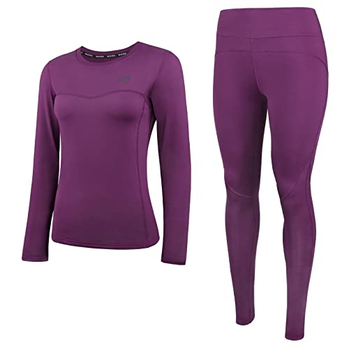 Muezna Thermounterwäsche-Set für Damen, lange Unterhose Skiunterhose mit weichem Fleece gefüttert, Thermo-Oberteil und Unterhose für kaltes Wetter, burgunderfarben, 48 von Muezna