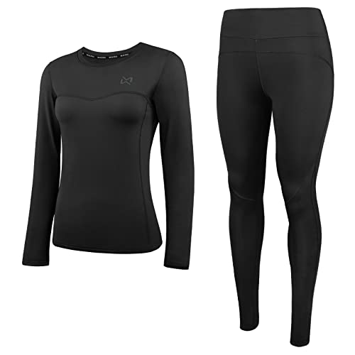 Muezna Thermounterwäsche Set für Damen Lange Unterhose Ski Base Layer mit weichem Fleece gefüttert, Thermo-Ober- und Unterwäsche für kaltes Wetter, Schwarz , 48 von Muezna