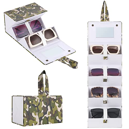 Muf 4-Fach-Sonnenbrillen-Organizer:,Mehrfach-Sonnenbrillenetui mit Spiegel und Riemen, faltbarer Brillenhalter, für übergroße Sonnenbrillen geeignet. Camouflage-Aufbewahrungsetui für Reisen Muf 4-Fach-Sonnenbrillen-Organizer:,Mehrfach-Sonnenbrillenetui mit Spiegel und Riemen, faltbarer Brillenhalter, für übergroße Sonnenbrillen geeignet. Camouflage-Aufbewahrungsetui für Reisen von Muf