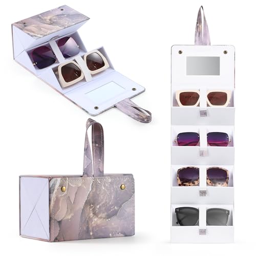 Muf Reise-Sonnenbrillen-Organizer, 4 Fächer, Sonnenbrillenetui für mehrere Sonnenbrillen, Anzug für übergroße Sonnenbrille, Leder-Brillenetui mit Spiegel und Gurt für Damen und Herren, schwarzer und Muf Reise-Sonnenbrillen-Organizer, 4 Fächer, Sonnenbrillenetui für mehrere Sonnenbrillen, Anzug für übergroße Sonnenbrille, Leder-Brillenetui mit Spiegel und Gurt für Damen und Herren, schwarzer und von Muf