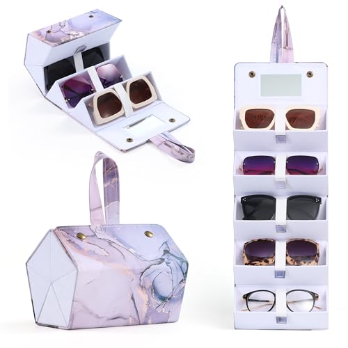 Muf Reise-Sonnenbrillen-Organizer, 5 Fächer, Sonnenbrillenetui für mehrere Sonnenbrillen, Anzug für übergroße Sonnenbrille, Leder-Brillenetui mit Spiegel und Gurt für Damen und Herren, lila Marmor Muf Reise-Sonnenbrillen-Organizer, 5 Fächer, Sonnenbrillenetui für mehrere Sonnenbrillen, Anzug für übergroße Sonnenbrille, Leder-Brillenetui mit Spiegel und Gurt für Damen und Herren, lila Marmor von Muf