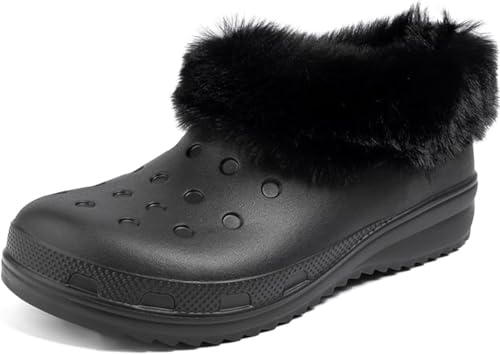 Mufanton Clogs Gefüttert Damen Warm Hausschuhe Gartenclogs Pantoffeln Plüsch Slider Lined Winter Clogs Outdoor Winterschuhe Gartenschuhe,Schwarz,EU38 von Mufanton